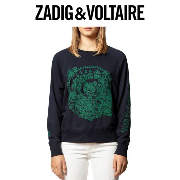 Zadig and Voltaire Embroidered Skeleton Sweatshirt In Encre - Picture 1 of 13